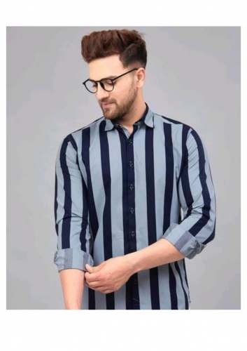 Men's Blue And Grey Lining Shirt 