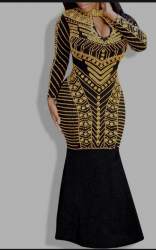 Ethnic Bold Black Embroidered African Party Wear Dress 