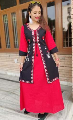 Designer Cotton Jacket Style Embroidery Kurti by Vedika Overseas