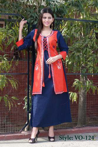 Fancy Cotton Slub Jacket Style Kurti by Vedika Overseas