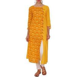 Printed Panelled Cotton Jacquard Kurti