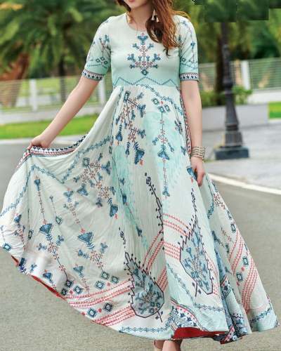 Designer Long Rayon Gown For Girls by Roojhan Designer Studio