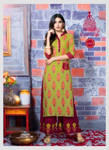 Trendy Green Kurti With Palazzo Set by Roojhan Designer Studio