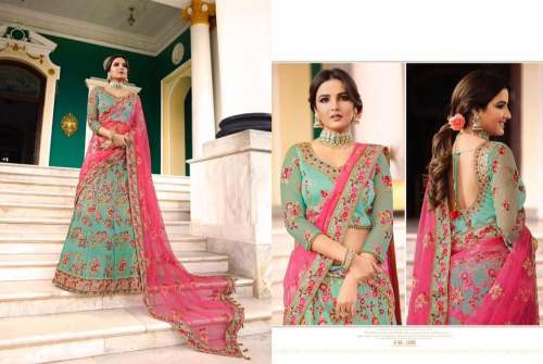 Turquoise Green Lehnga Choli for Dulhan by Roojhan Designer Studio