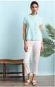 Chinese Neck Casual Sky Blue Cotton Printed Top thumb 2