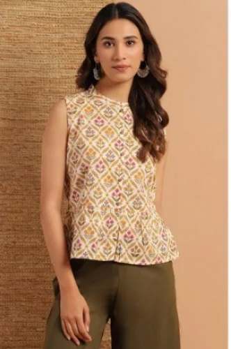 Cream color Casual Janasya Womens Cotton Top