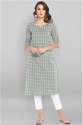 Grey Cotton Round Neck Woven Design Kurtis 