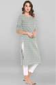 Grey Cotton Round Neck Woven Design Kurtis  thumb 1
