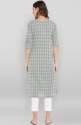 Grey Cotton Round Neck Woven Design Kurtis  thumb 4