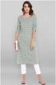 Grey Cotton Round Neck Woven Design Kurtis  thumb 5