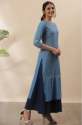 Janasya Womens anrakali Blue Poly Crepe Kurtis thumb 2