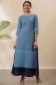 Janasya Womens anrakali Blue Poly Crepe Kurtis thumb 4