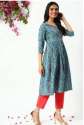 Janasya Womens Blue Anrakali V Neck cotton kurtis  thumb 1