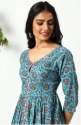 Janasya Womens Blue Anrakali V Neck cotton kurtis  thumb 2