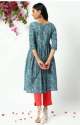 Janasya Womens Blue Anrakali V Neck cotton kurtis  thumb 3