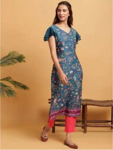 Janasya Womens Straight Poly Printed Crepe Kurta 