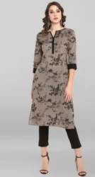 Pure Women Grey Party Wear Cotton Kurtis 