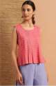 Womens Janasya  Floral Print Pink Cotton Top