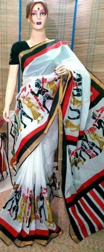 Hand printed cotton saree