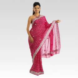 Designer Lace Border Work Bandhani Sarees 