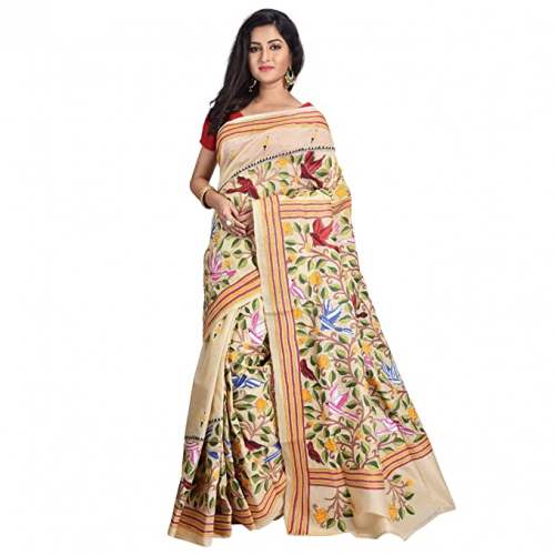 Buy Ruprekha Fashion Beige Tussar Silk Saree by Ruprekha Fashion