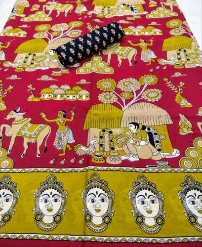 Kjs Kalamkari Print Pure Cotton Saree by Kjs Inc