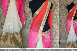 White And Pink Red Shaded Net Pallu Designer Saree