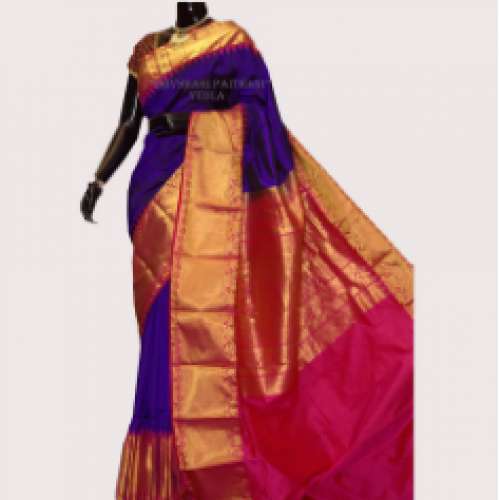 Kanchipuram Dark Blue Silk Sarees by yeola paithani