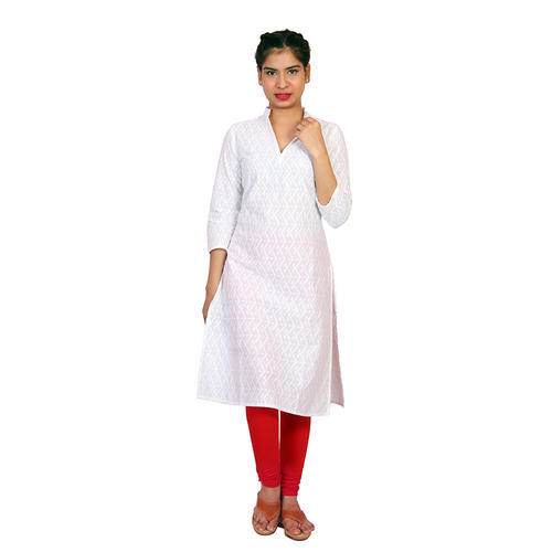 White Cotton Kurti by Mahesh Arts