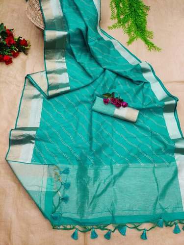 Party Wear Linen Silk Plain Saree  by Apparels From India