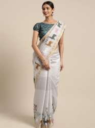 Kvsfab Printed Linen Blend Saree