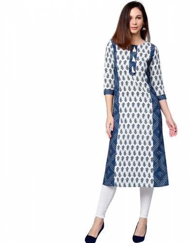 Blue Ethnic Motifs Straight Cotton Kurta