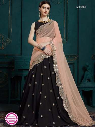 Fancy Black and Peach Lehenga choli by Natasha Couture