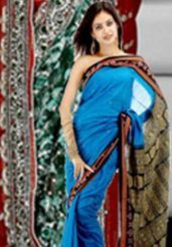 blue georgette saree by Sharada Sarees