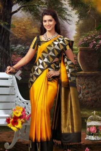 yellow designer georgette by Sharada Sarees