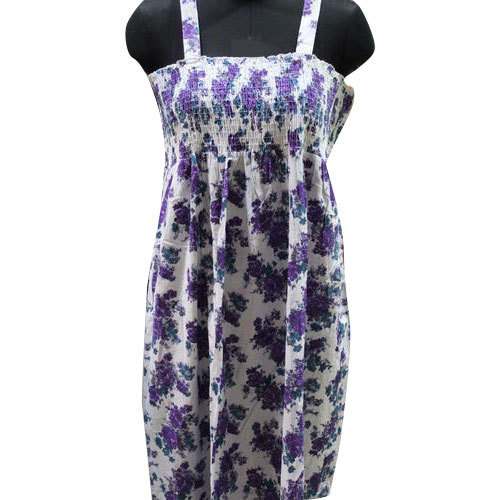 Ladies Floral Printed Purple White Dress by Silver Apparels Industries Pvt Ltd