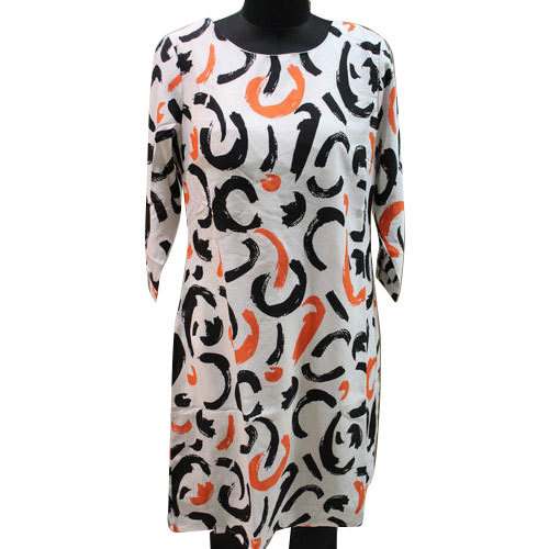 Ladies White Printed Stripe Dress