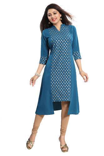 Faux Crepe Gold Foil Kurtis