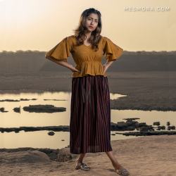 100 khadi linen Mustard Peplum Prom dress