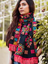 Black Beauty Woollen Snow Flake Embroidered