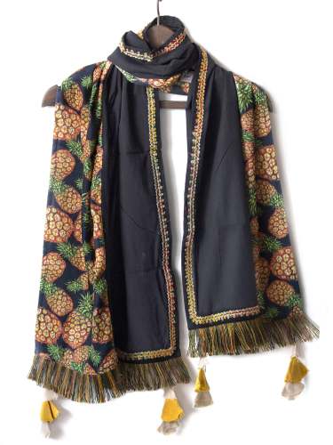 Black Pineapple Printed tropical stole/dupatta