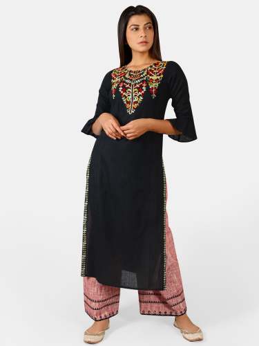 Black princess line embroidered neck kurta 