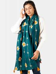 Captivating Turqoise Khadi Embroidered Stole 