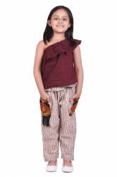 Deep Wine Khadi Cold Shoulder  combo