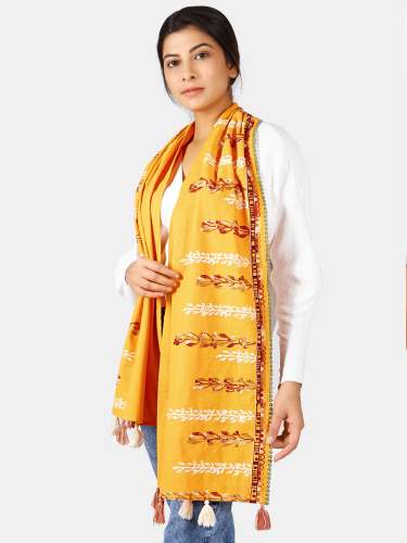Earthy Grassroot Khadi Yellow Embroidered 