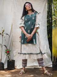Green 100% khadi leyerd Embroidered kurta set