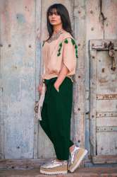 Green 100% khadi Plain Batwing top and bottom set 