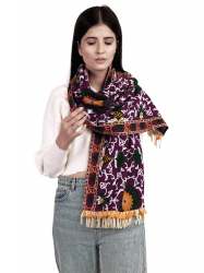 Heavily Woollen Embroidered Purple Khadi Muffler