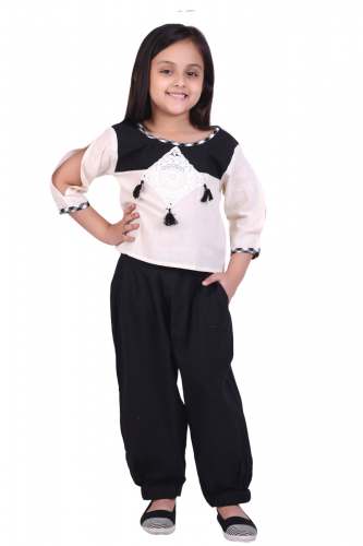 kids Black-white khadi top bottomm combo