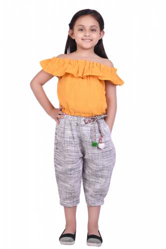Kids Canvas Calf Length Pant & Off-Shoulder combo